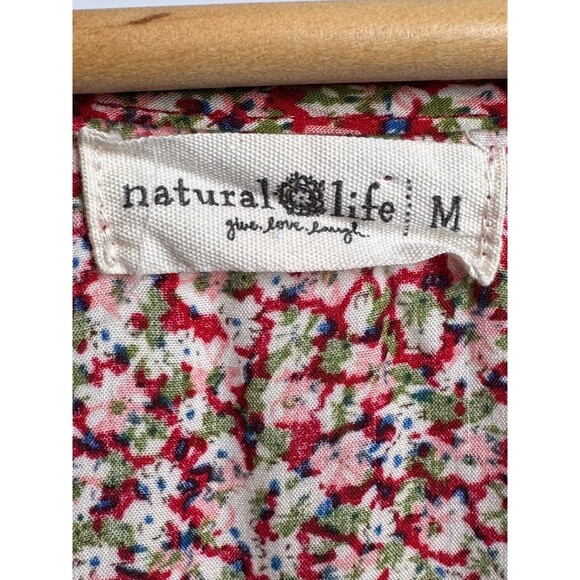 Natural Life Dress Womens Medium Red Pink Floral Rayon Knee Length Boho Peasant - Picture 6 of 14